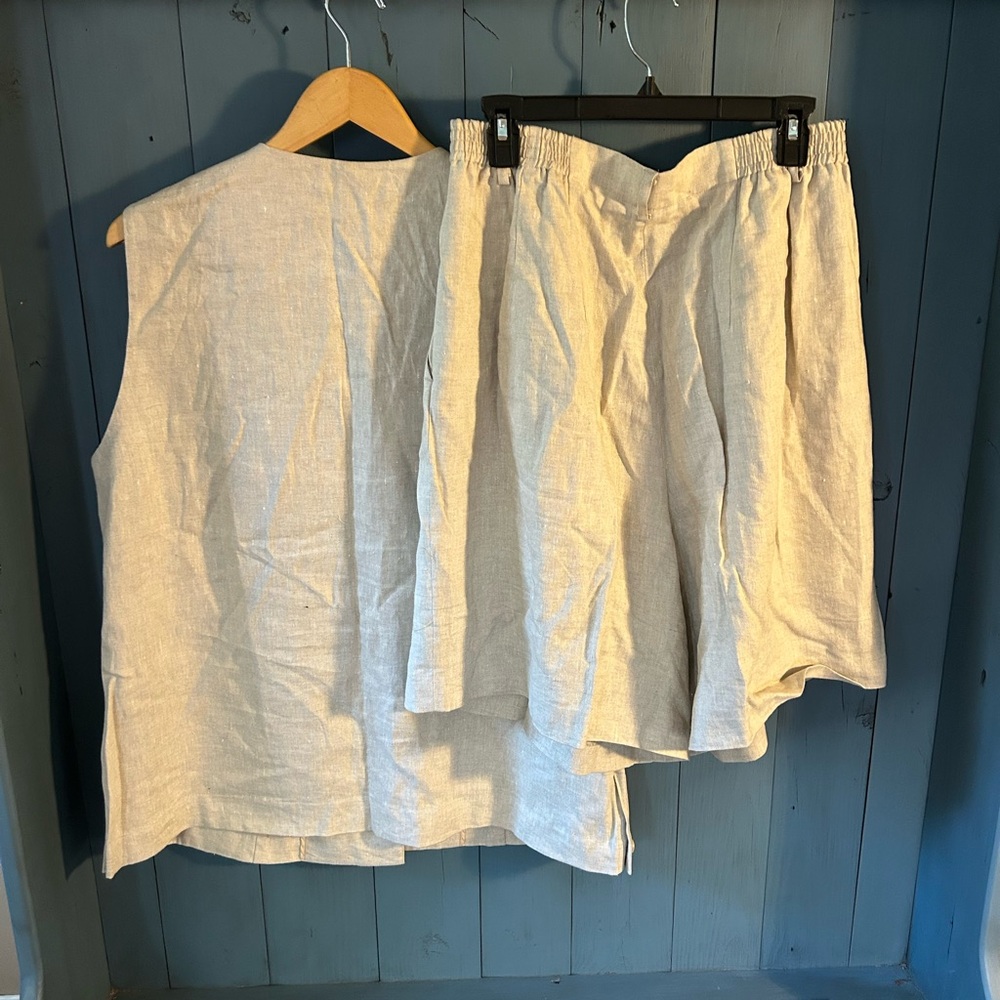 Lord & Taylor Linen Vest and Skirt Set in Light Beige - Picture 2 of 11